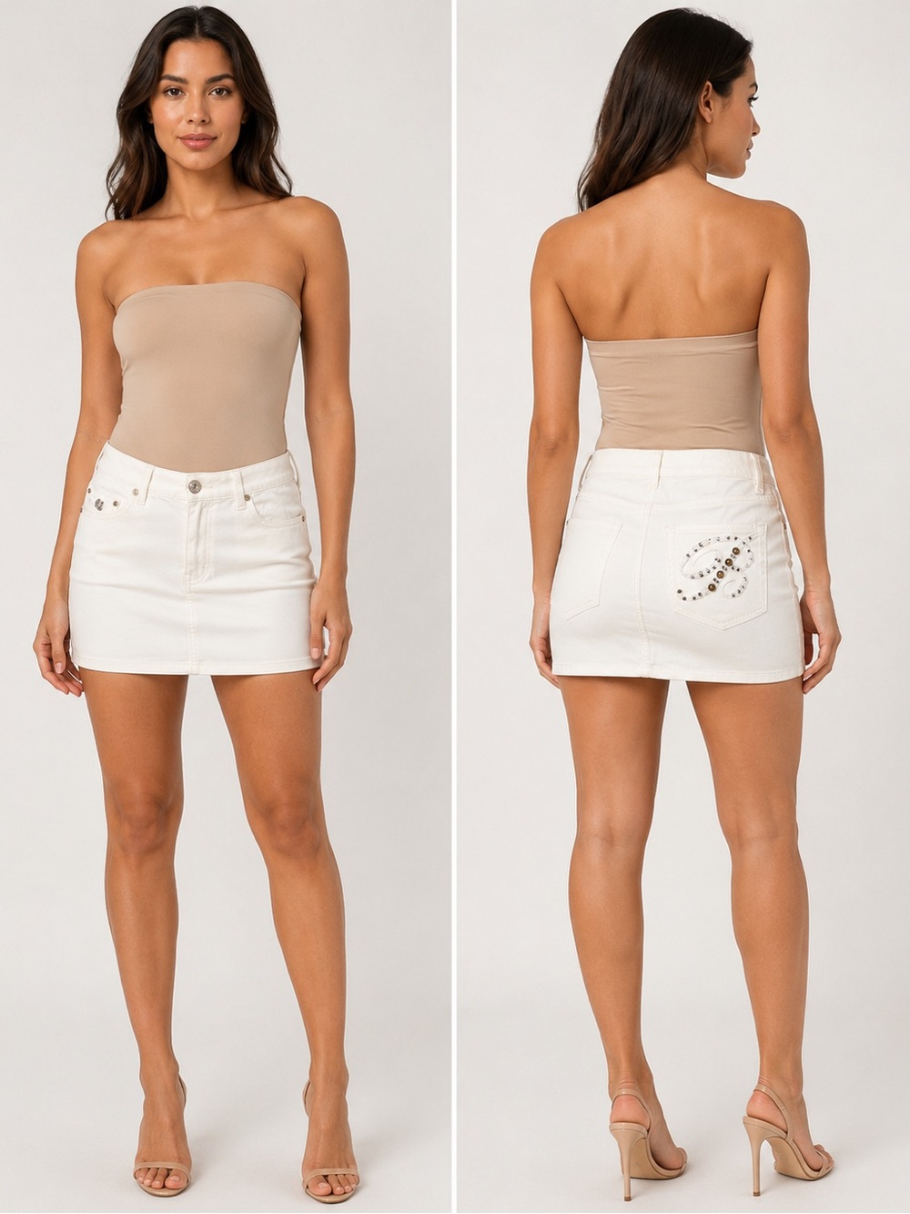 Blumarine Y2K White Denim Mini Skirt with Studded Pocket Detail